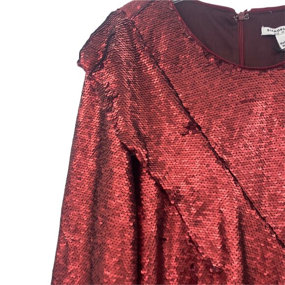 Glamorous Curve Sequin Shift Dress 16 Long Sleeve Ruffle Plus Size Red NWT $179 - Picture 3 of 11